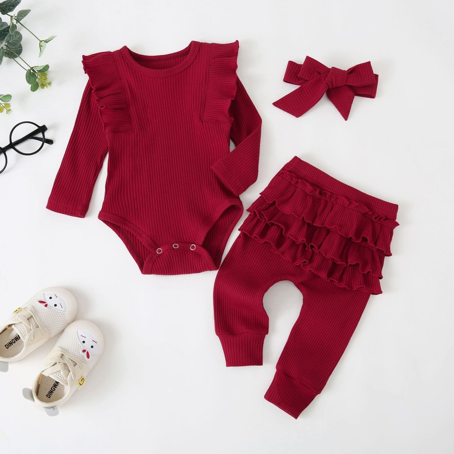 Set Solid Color Rib Fabric Long Sleeve