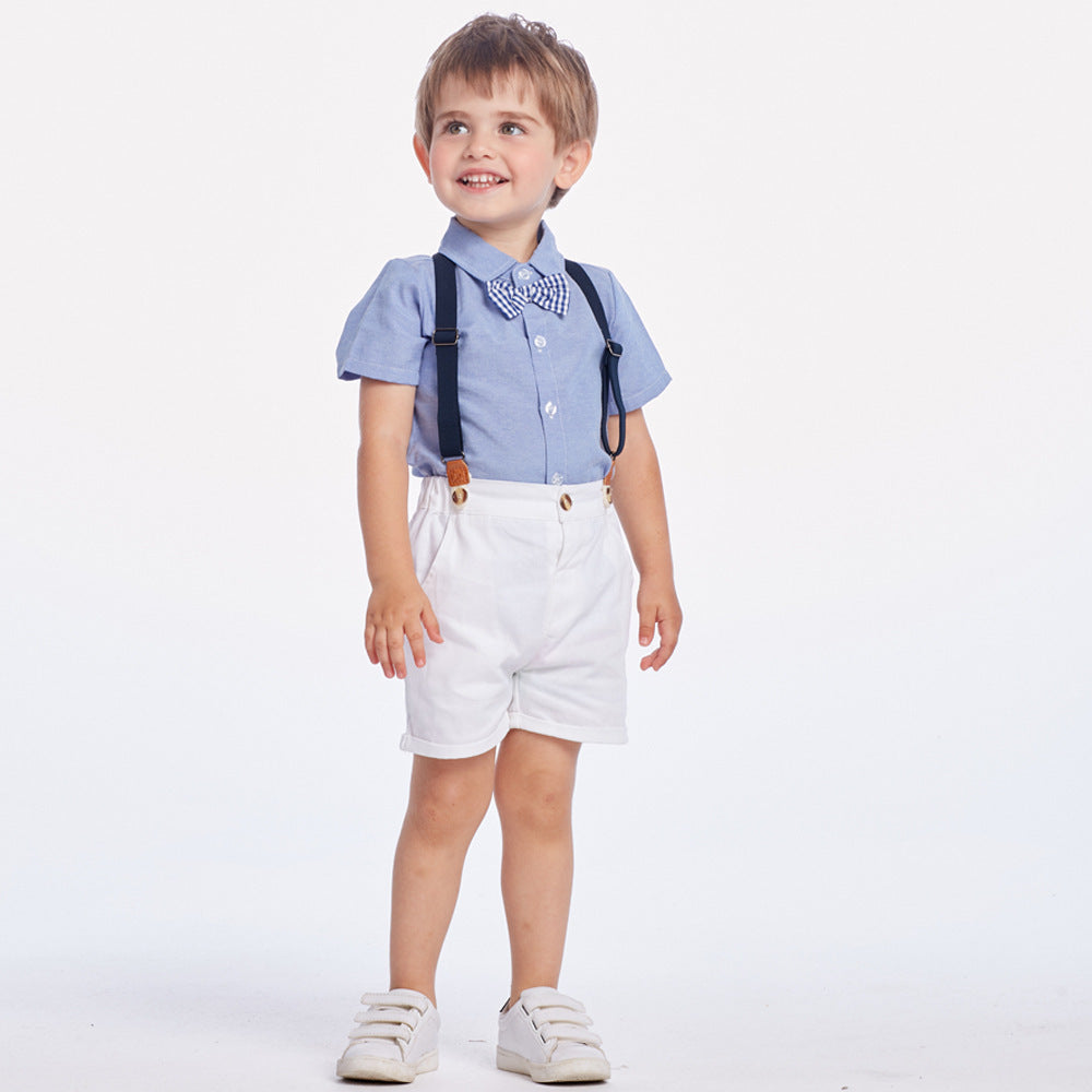 Summer Korean Style Boy's Short-sleeved Shirt Suspender Pants Suit - Cindi Book
