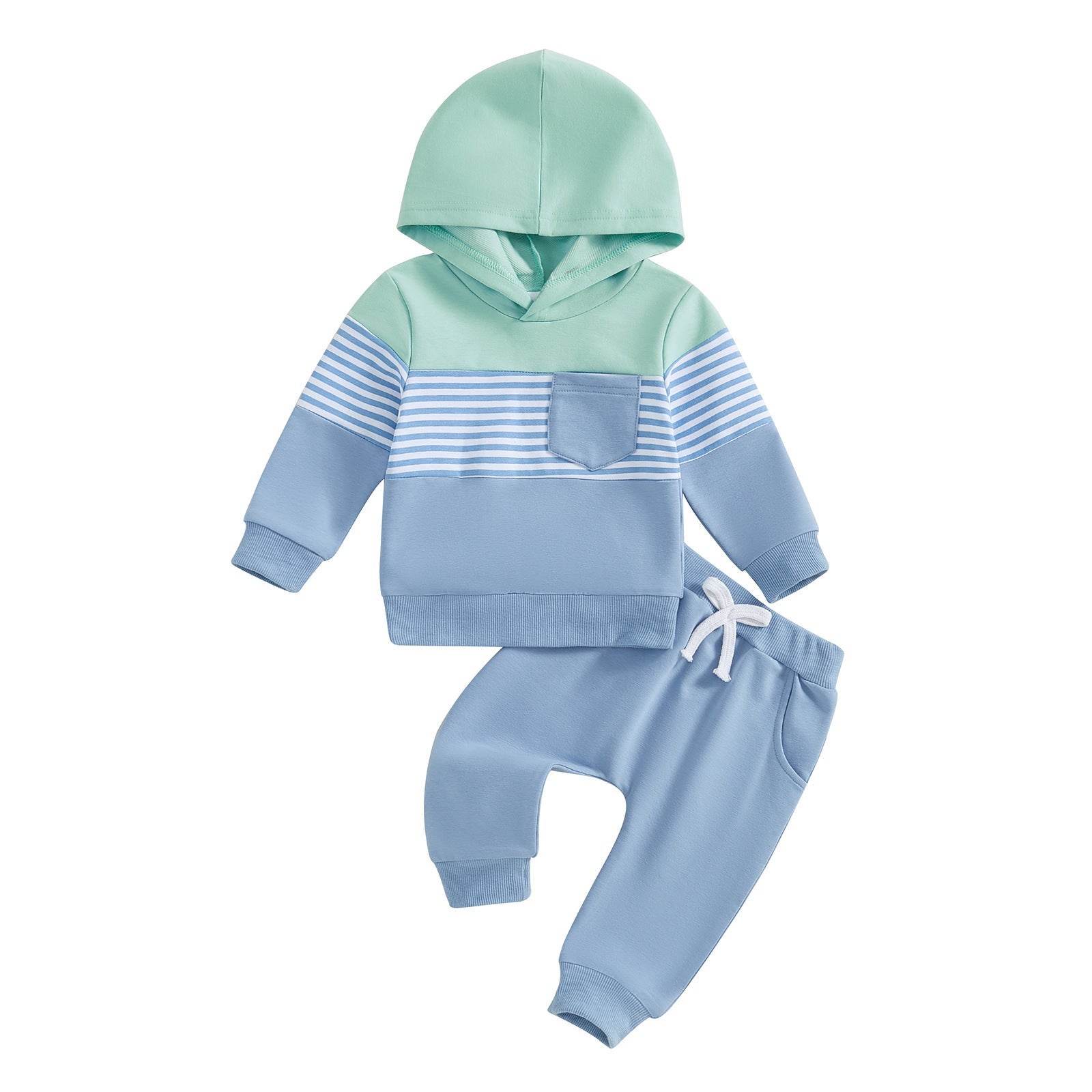 Casual Color Matching Hooded Long Sleeve Sweater Trousers Suit - Cindi Book