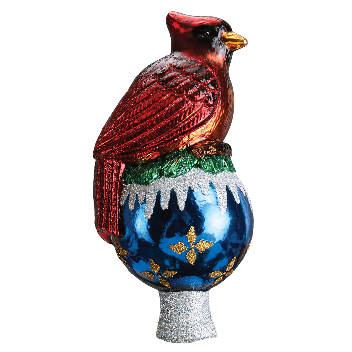 Old World Christmas Cardinal Tree Top Ornament - hand-blown glass Christmas tree ornament (view 5)