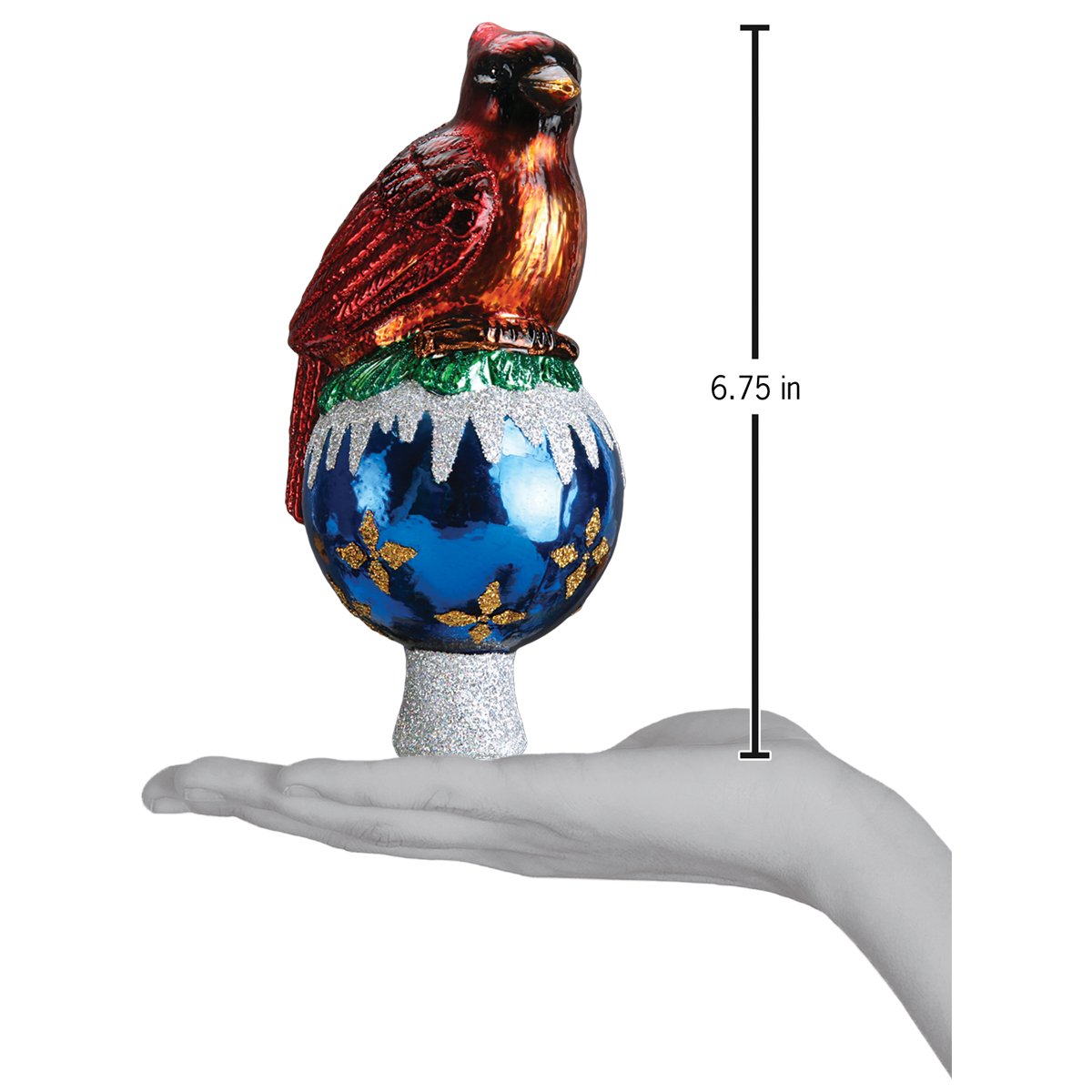Old World Christmas Cardinal Tree Top Ornament - hand-blown glass Christmas tree ornament (view 6)
