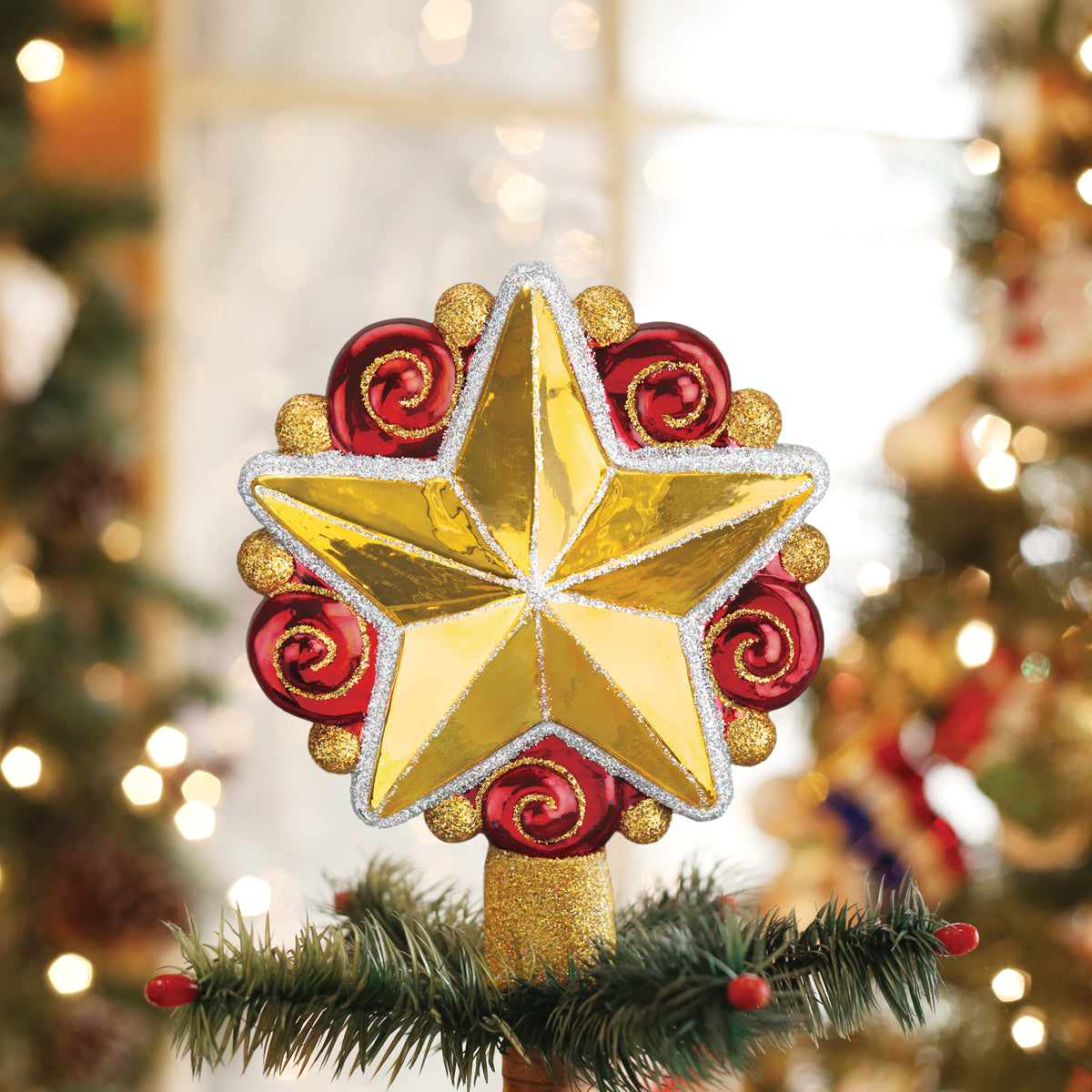 Old World Christmas Swirly Star Tree Top - hand-blown glass Christmas tree ornament