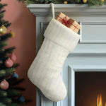 Old World Christmas White Plush Cable Knit Stocking - hand-blown glass Christmas tree ornament