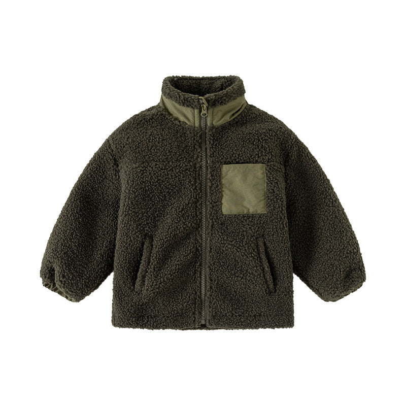 Thickened Coat Baby Fleece Stand Collar Stitching Top - Cindi Book