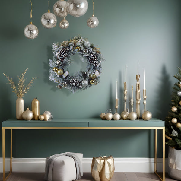 Old World Christmas 24" Silver & Gold Frosted Fir Wreath - Christmas wreath holiday decor (view 3)