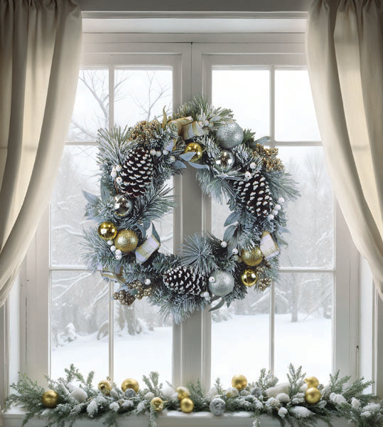 Old World Christmas 24" Silver & Gold Frosted Fir Wreath - Christmas wreath holiday decor