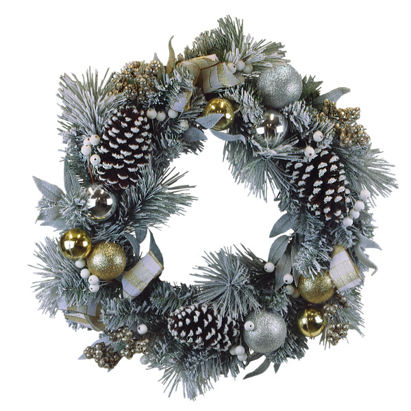 Old World Christmas 24" Silver & Gold Frosted Fir Wreath - Christmas wreath holiday decor (view 2)