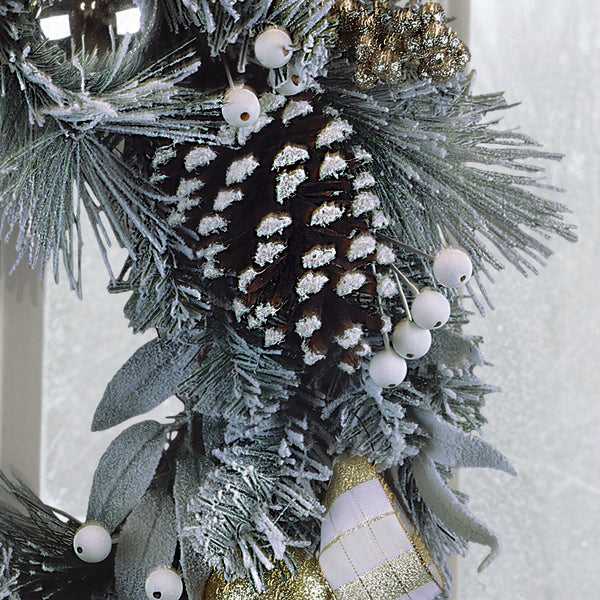 Old World Christmas 24" Silver & Gold Frosted Fir Wreath - Christmas wreath holiday decor (view 4)