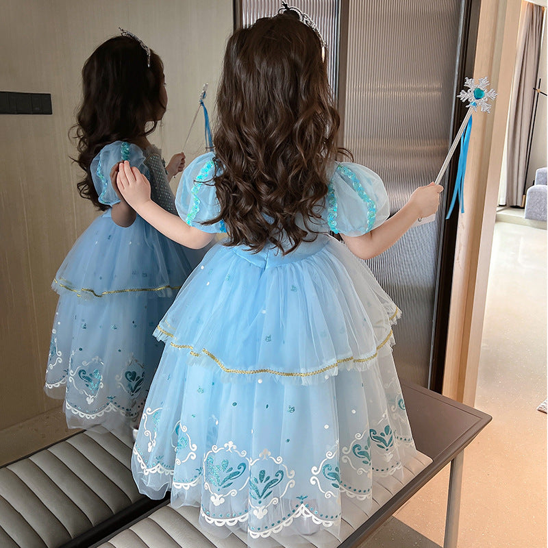 Girls Princess Long Short Sleeve Dress