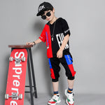 Children's clothing summer new boy short-sleeved suit in the big boy summer Korean version of the boy stitching sportswear tide - Cindi Book