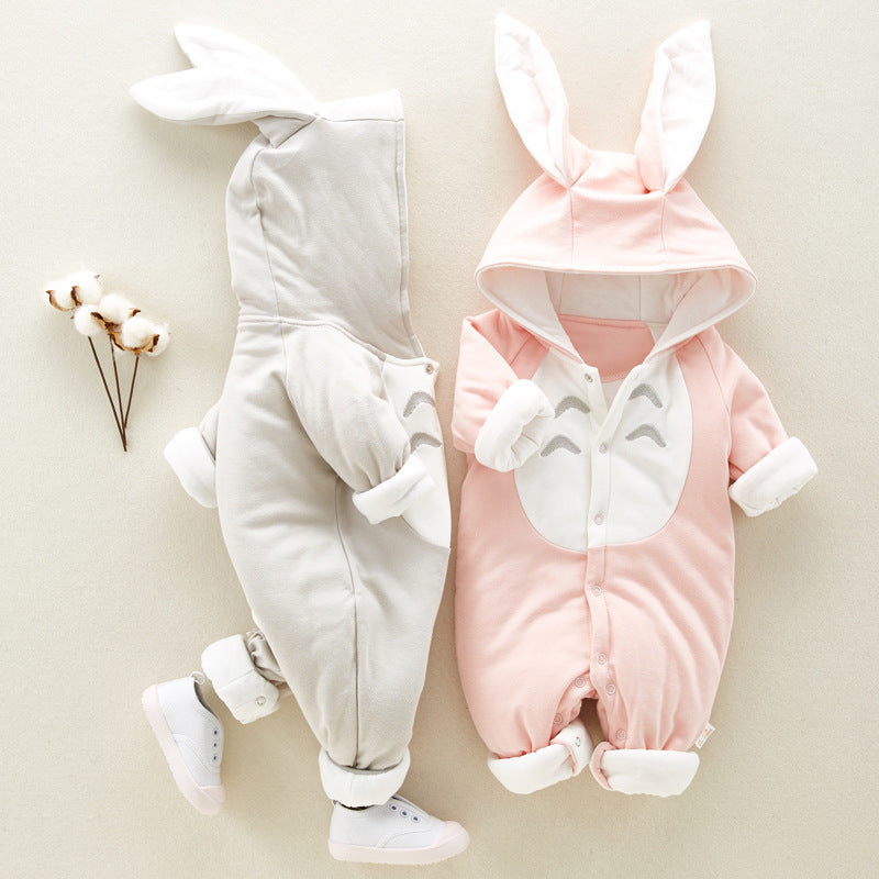 The new cotton padded cotton baby romper thickened chinchilla hooded cotton baby Onesies newborn go climbing clothes - Cindi Book