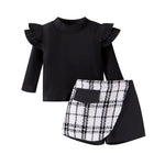Trendy Style Girls' Skirt Set Solid Color Striped Long Sleeve Classic Style Culottes Two-piece Set - Cindi Book