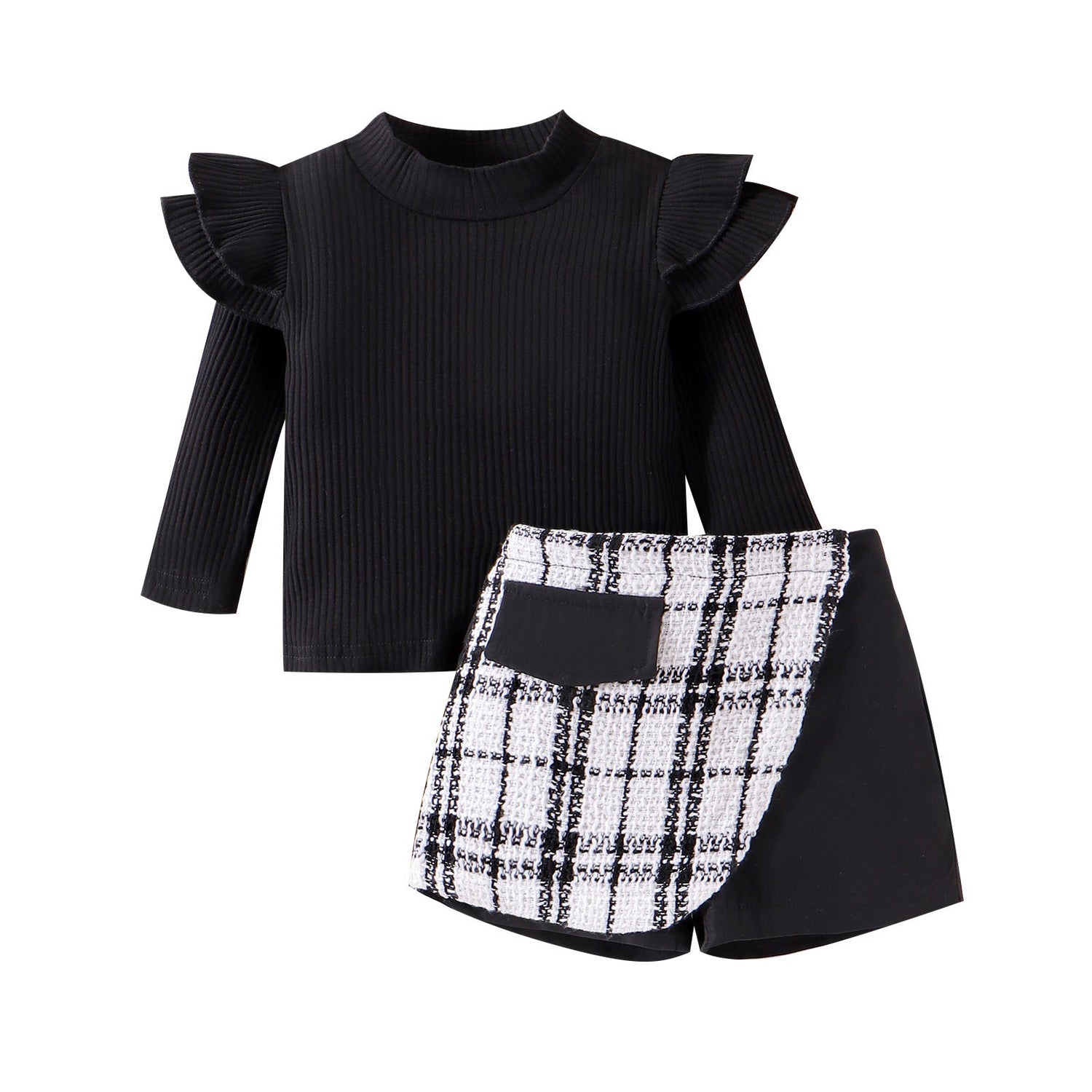 Trendy Style Girls' Skirt Set Solid Color Striped Long Sleeve Classic Style Culottes Two-piece Set - Cindi Book