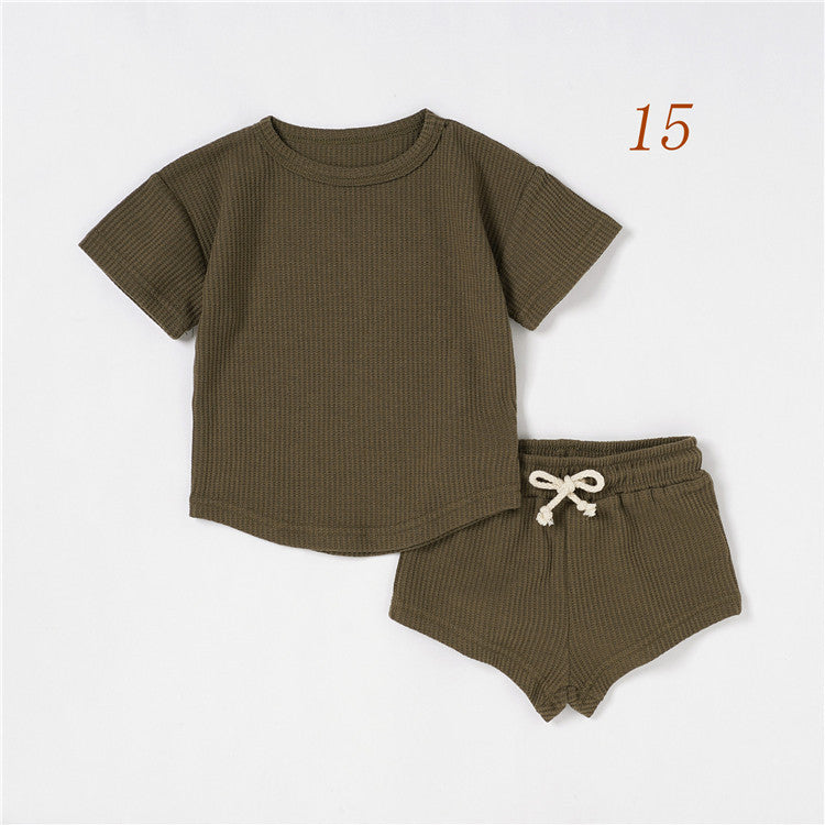 Children's Short-sleeved Suit Solid Color Baby Short Sleeve Two-piece Suit - Cindi Book