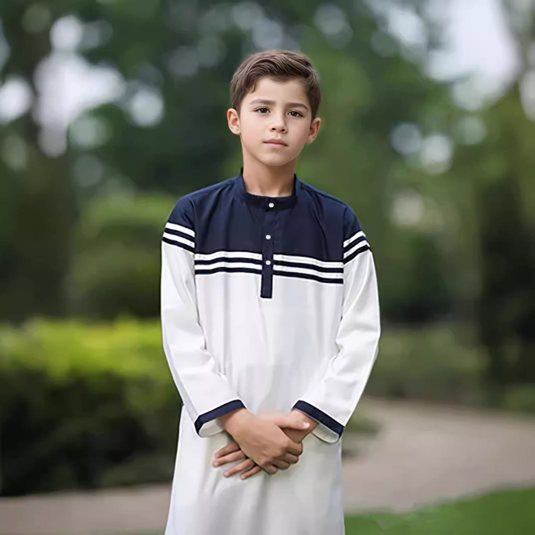Boy's Fashion Color Contrast Button Striped Robe - Cindi Book