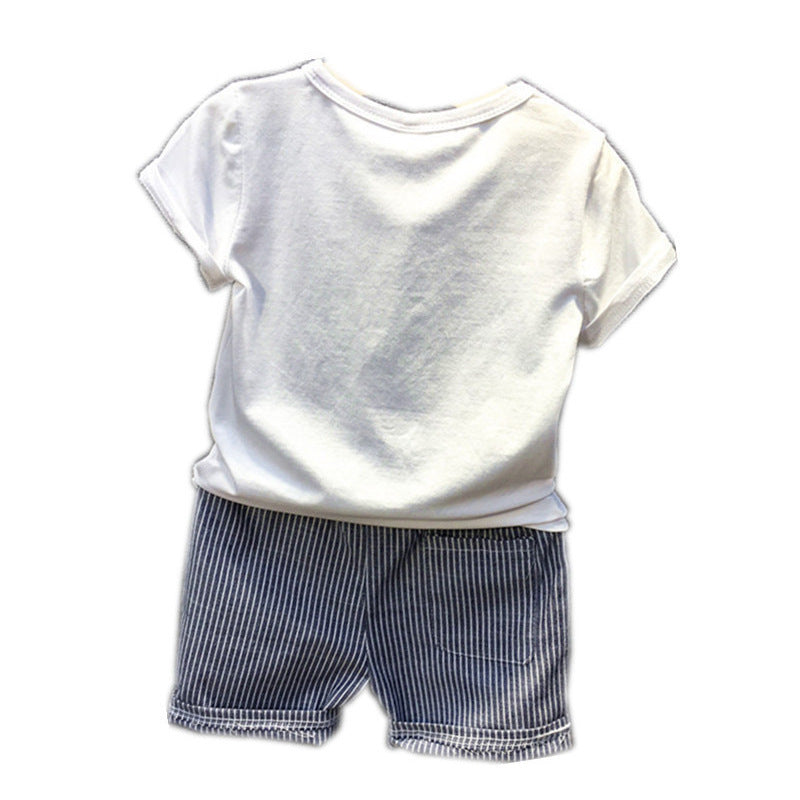 Boy Cartoon Dinosaur Short Sleeve Stripe Shorts Set - Cindi Book