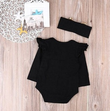 English Letter Baby One-Piece 2pcs Set Head Scarf Hip-Hop Style Set