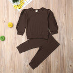 Newborn Baby Boys Girls Ruffles Jumper Solid Long Sleeve Sweatshirt Tops Pants Infant Kids 2Pcs Outfits Clothes Set Fall Clothes - Cindi Book