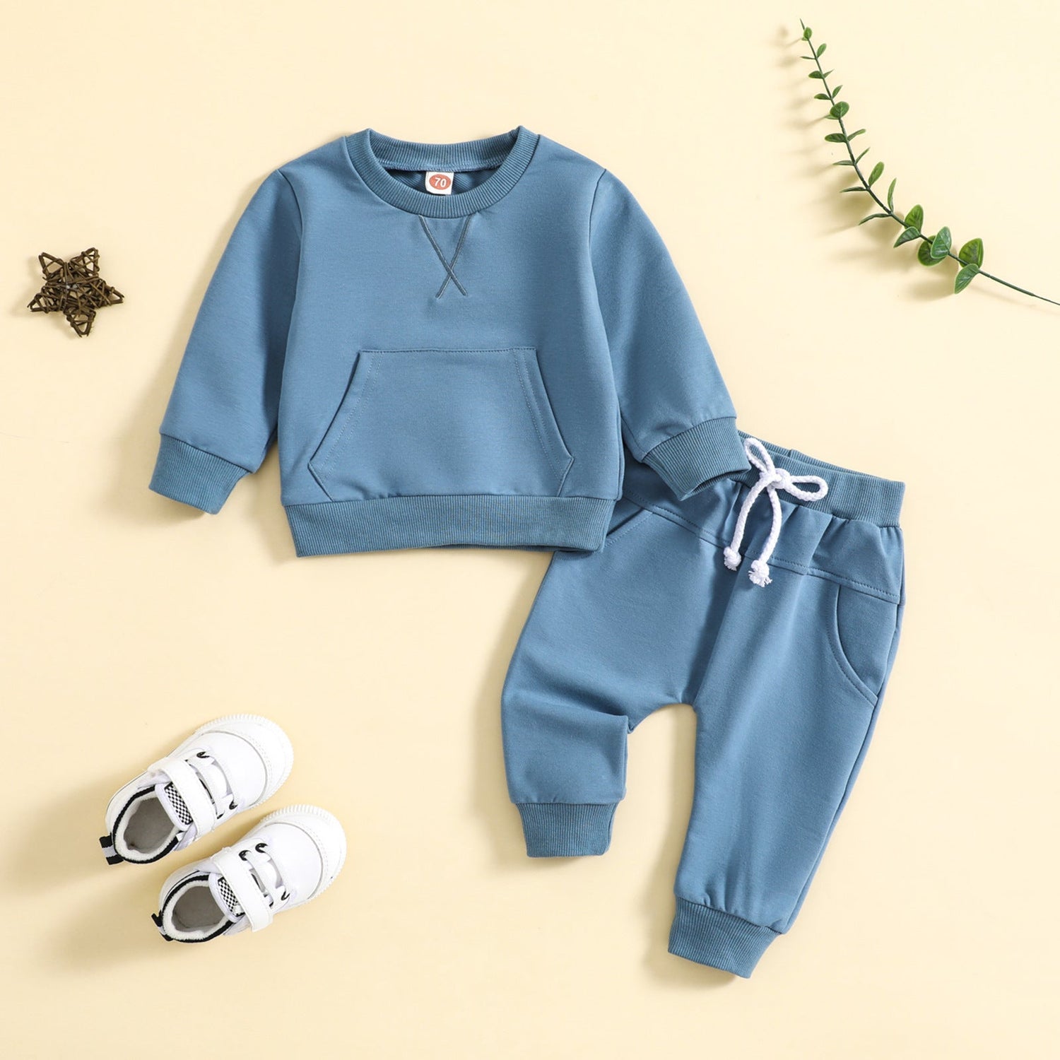 Solid Color Alphabet Embroidery Long Sleeve Sweater and Trousers Two-Piece Set