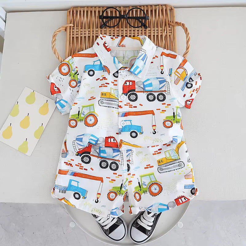 Baby Short Sleeve Shorts Cardigan Two-piece Set Animal Dinosaur Print - Cindi Book
