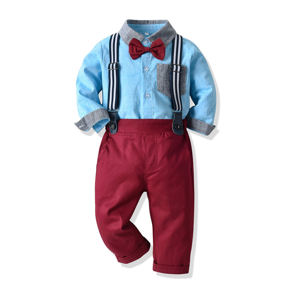 Boys' Cotton Long Sleeved Shirt And Overalls Set - Cindi Book