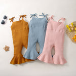 Summer Girls' Sunken Stripe Cotton Solid Color Sling One-piece Bell-bottom Pants - Cindi Book