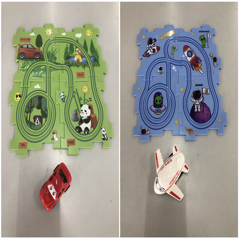 Children Puzzle Electric Railroad Speeder DIY Assembly Electric Car Automatic Rail City Scene Construction Education Toy Gift - Cindi Book