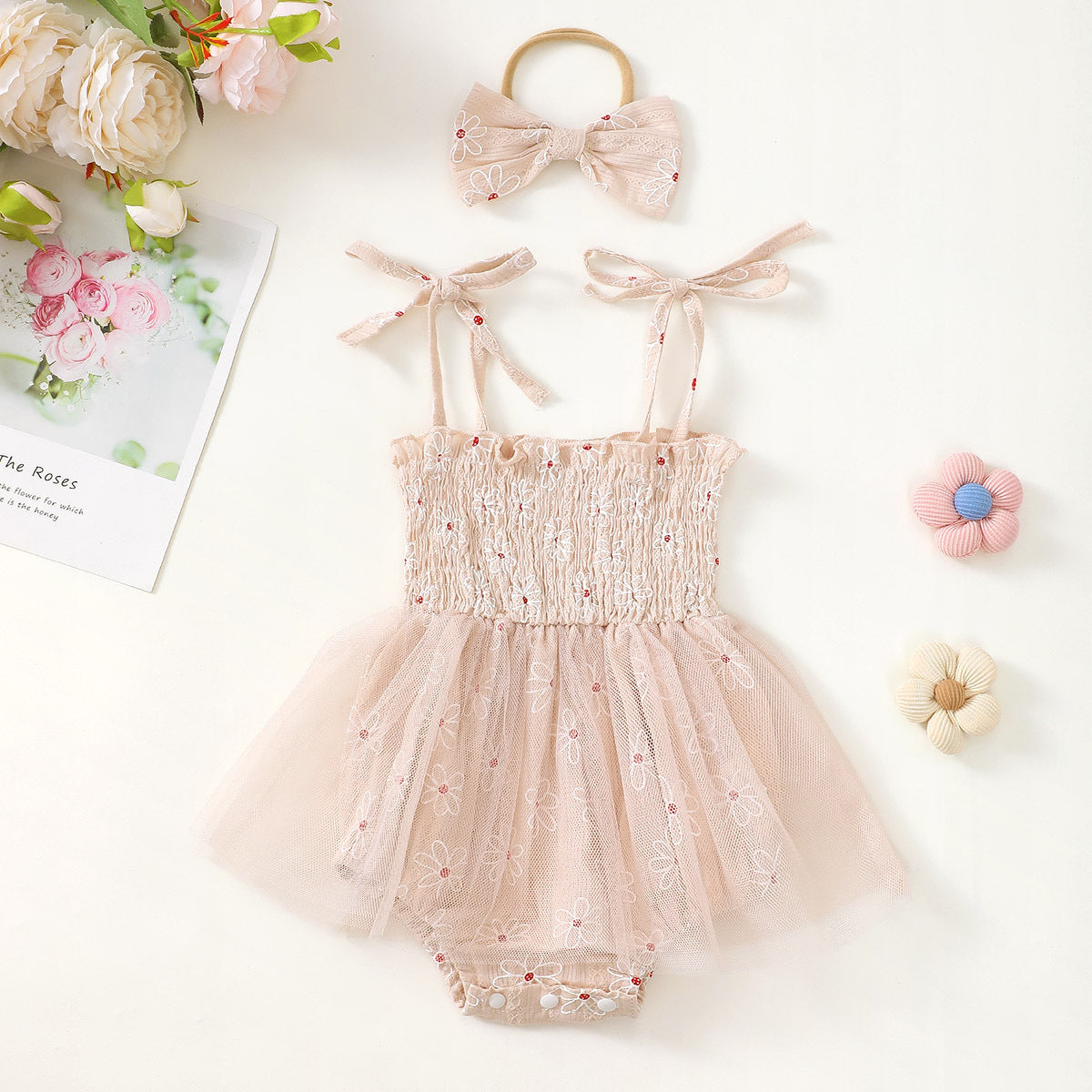 Baby Girl Mesh Camisole Princess Dress With Bowknot Headwear - Cindi Book