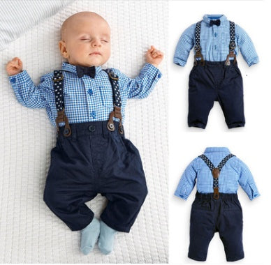 European and American boys gentleman suit, children's plaid shirt bib suit - Cindi Book