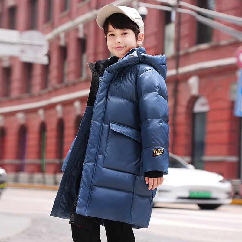 Down Jacket Boy's Long Overfashionable Knee Western Style - Cindi Book