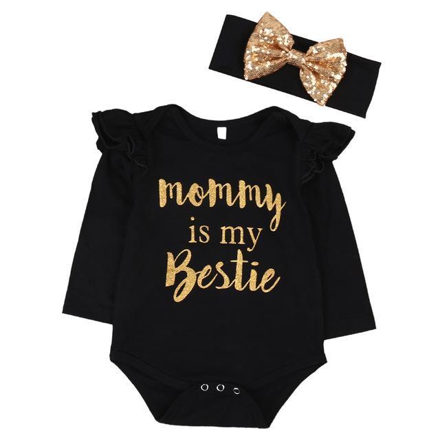 English Letter Baby One-Piece 2pcs Set Head Scarf Hip-Hop Style Set