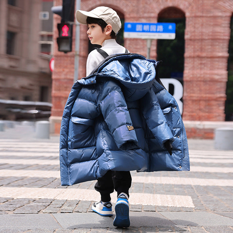 Down Jacket Boy's Long Overfashionable Knee Western Style - Cindi Book