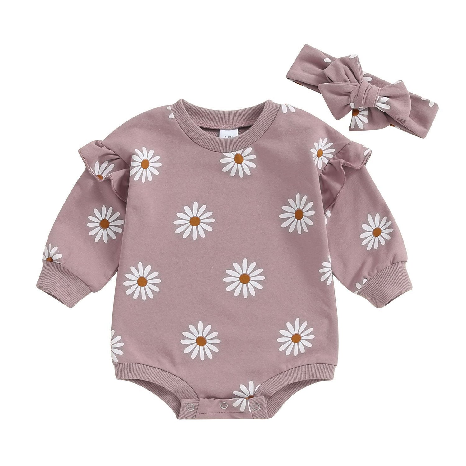 Printed Flounced Sleeve Romper Headscarf - Cindi Book