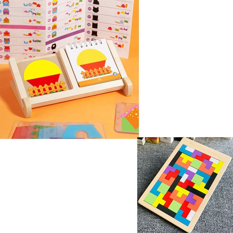 Building Block House Geometric Shape Spatial Reasoning Puzzle Tabletop Game Toy - Cindi Book