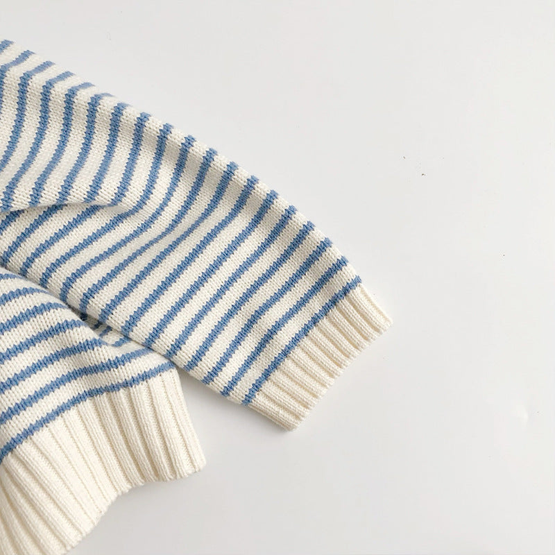 Korean Style Loose Coat Striped Plug-in Knitted Sweater - Cindi Book