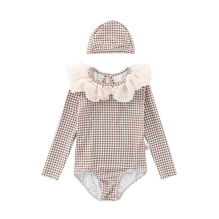 Long Sleeve One-piece Flower Collar Swimsuit For Girls - Cindi Book