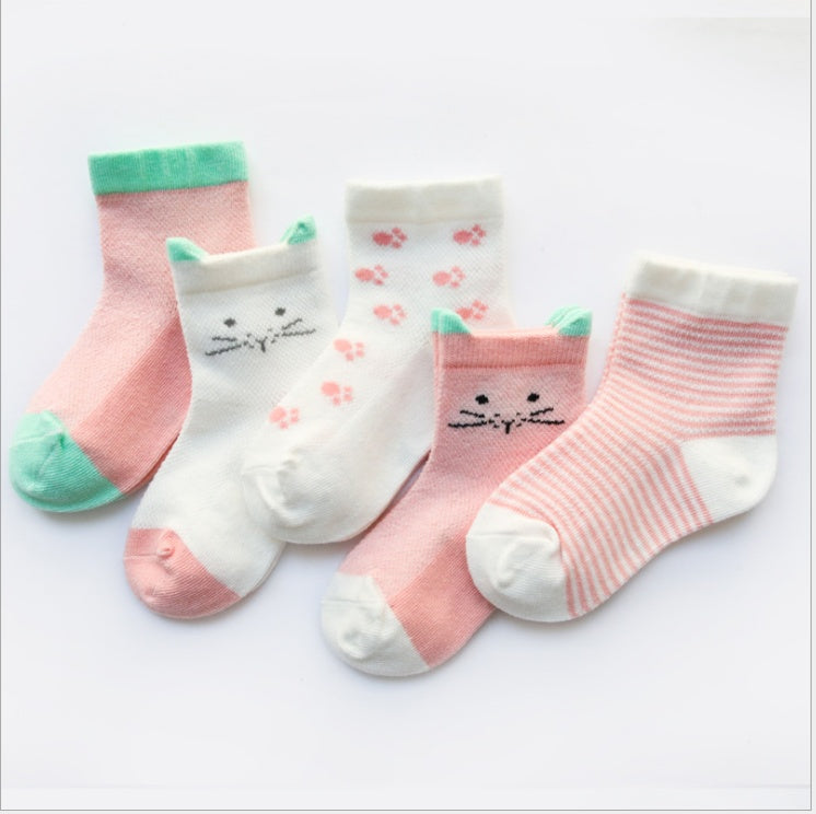 Children's Socks Pack of 5 Colors Breathable Summer Cotton Socks for Boys and Girls - Cindi Book