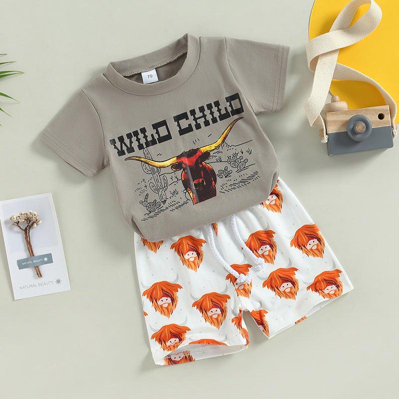 Boy's Short-sleeved T-shirt Bell-bottom Pants Suit - Cindi Book