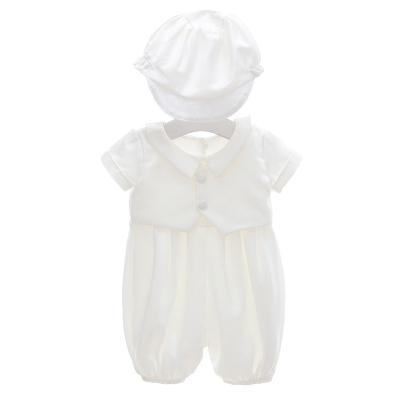 Boy's White Full Moon Full Year Wine Suit With Hat Dress Two-piece Set - Cindi Book