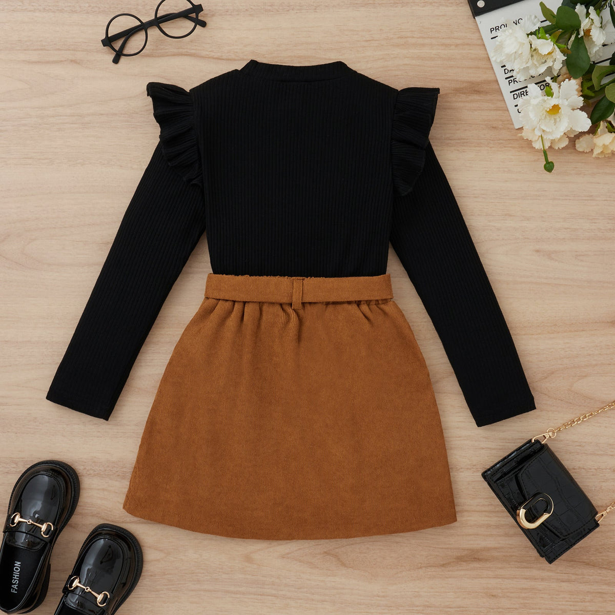 Medium And Large Children Sunken Stripe Corduroy Skirt Outfit - Cindi Book
