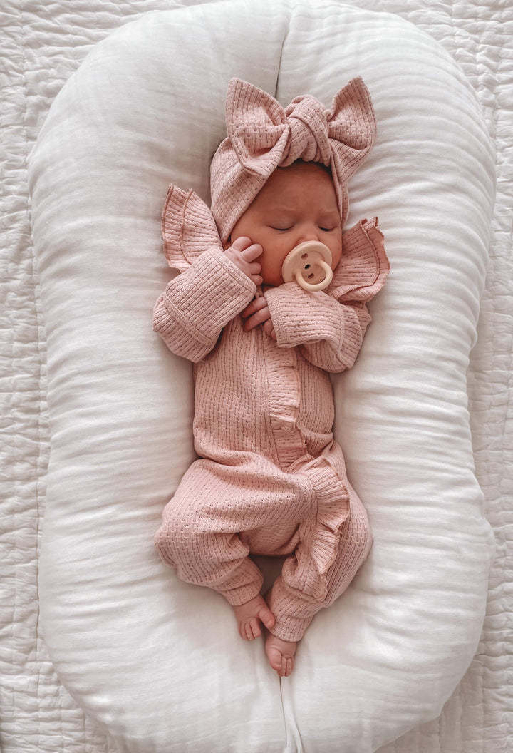 Girl Infant Bodysuit Long-sleeved Knitted Stretch Waffle Jumpsuit - Cindi Book