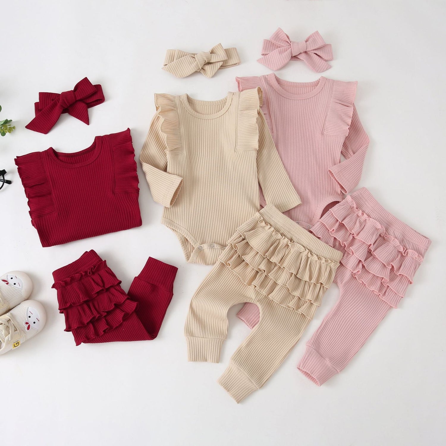 Set Solid Color Rib Fabric Long Sleeve