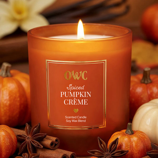 Old World Christmas Spiced Pumpkin Creme Candle - hand-blown glass Christmas tree ornament