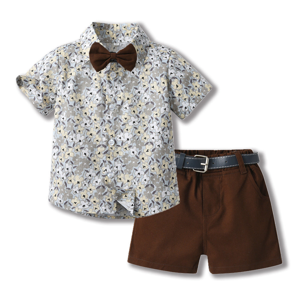 Bowknot Short-sleeved Cardigan Boys' Shorts Two-piece Set - Cindi Book