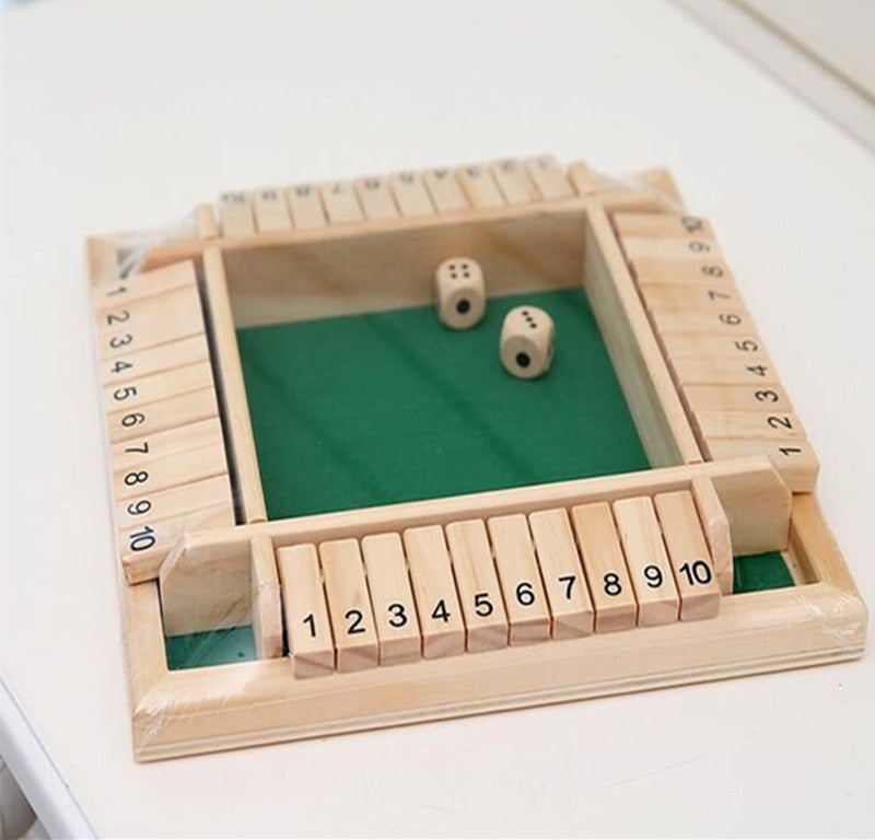 Deluxe Four Sided Shut The Box Dice Board Game 4 Sided 10 Number Wooden Flaps Dices Game Set for Pub Bar Party Supplies - Cindi Book
