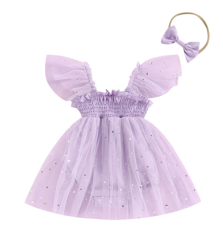 Girls' Mesh Flounced Sleeve Shoulder Princess Onesie - Cindi Book