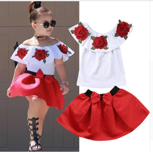 Cotton sleeveless rose print top skirt two-piece suit - Cindi Book