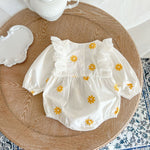 Sweet Daisies Embroidery Rompers Long Sleeve Onesie - Cindi Book