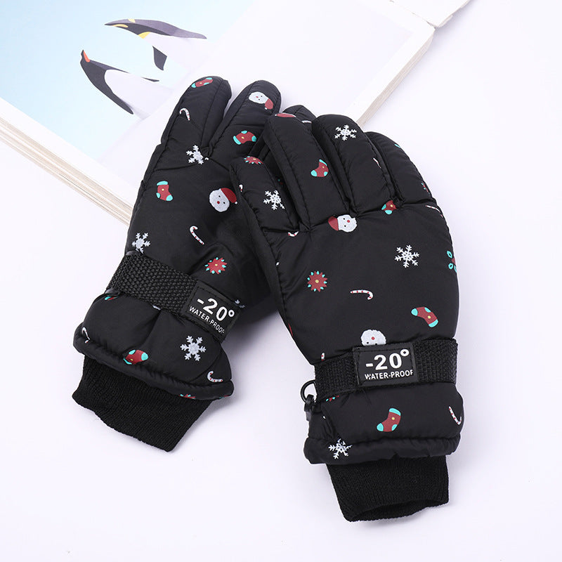 Outdoor Sports Riding Fleece-lined Thickened Finger Children's Ski Gloves - Cindi Book