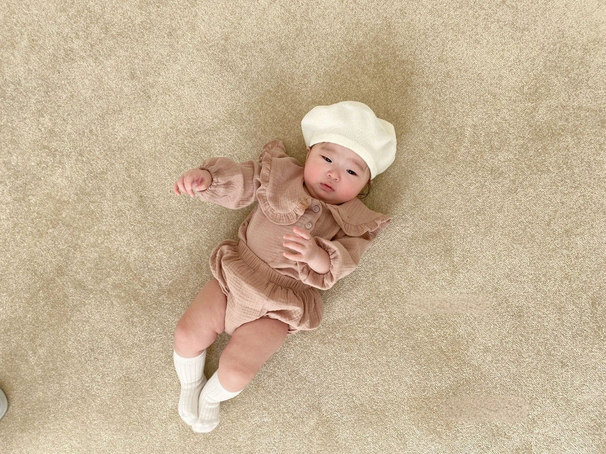 Baby Wrinkled Cotton Ruffle Collar Lapel Top Pants Set - Cindi Book